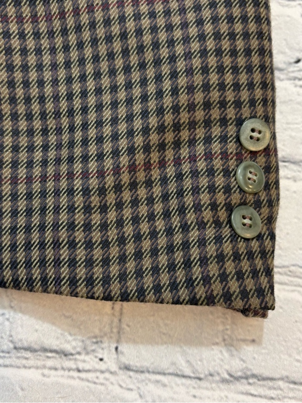 Gianelli Blazer Jacket Mens 40s Olive Green Polyester Wool Blend Houndstooth - Picture 5 of 16